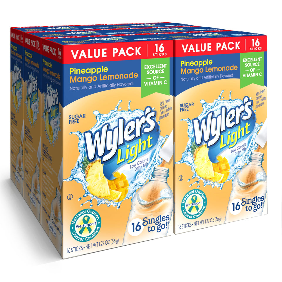 Wyler's Light Pineapple Mango Lemonade packet ready to mix for a refreshing drink.