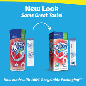 Wyler's Light Pitcher Packs boxed and packets shown, simple to stash for parties.