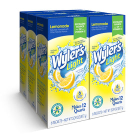 Wyler's Light Pitcher Packs Lemonade in glass, refreshing hydration with bright citrus aroma.