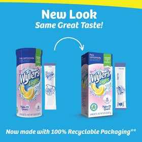 Wyler's Light pink lemonade packets for quick, low-calorie refreshments.