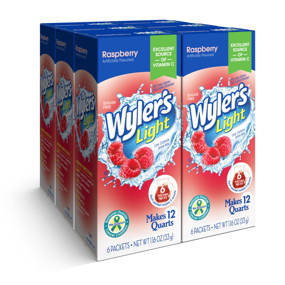 Wyler's Light Raspberry Pitcher Packs in a glass, sugar-free flavor for refreshing hydration.