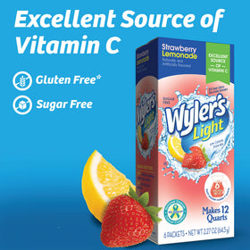 Wyler's Light Pitcher Packs with Vitamin C feature visible in nutrition panel.