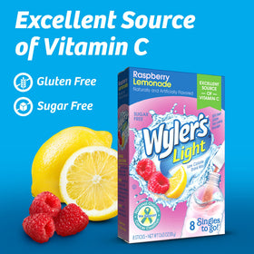 Wyler's Light Raspberry Lemonade powder dispersion into water for a refreshing sip