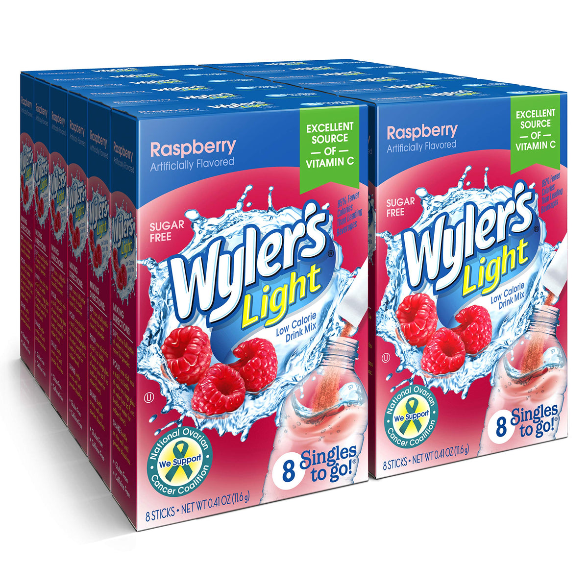 Wyler's Light Raspberry packet close-up showing easy hydration flavor.