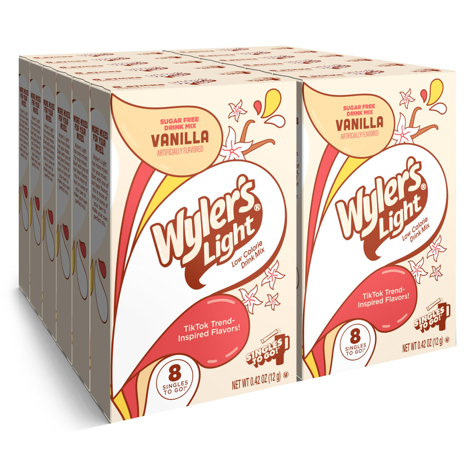 Wyler's Light Singles To Go Watertok Vanilla box shown for convenient hydration on the go.