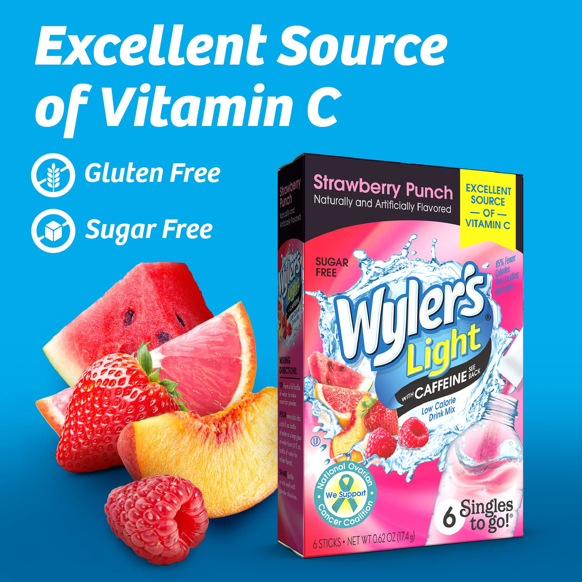 Wyler's Light caffeinated Strawberry Punch sticks ready to mix in water