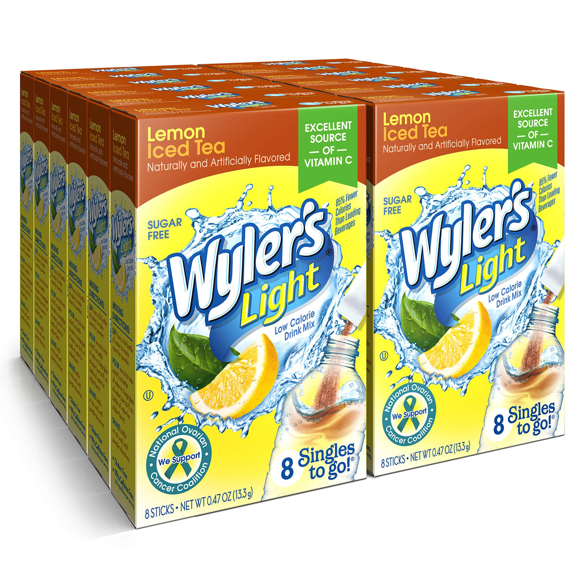 Wyler's Light Lemon Iced Tea packet front view for convenient hydration on the go