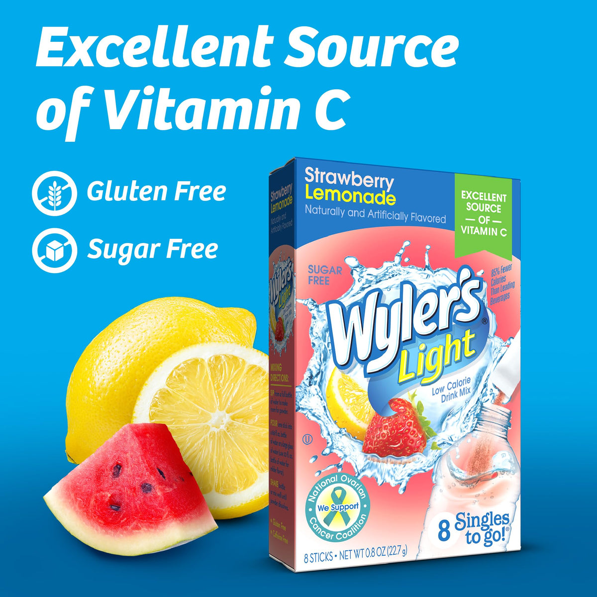 Wyler's Light Singles To Go packet added to a water bottle for hydration on the go.