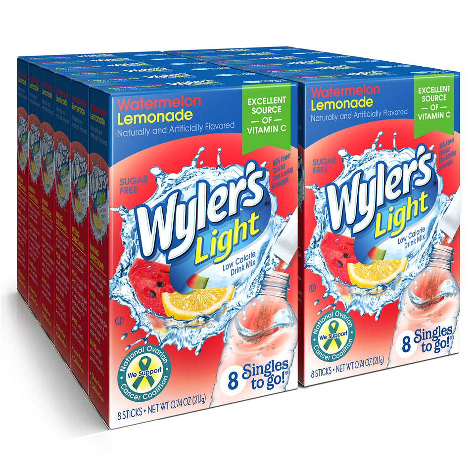 Wyler's Light Watermelon Lemonade packet dissolving in water for a refreshing, sugar-free sip.