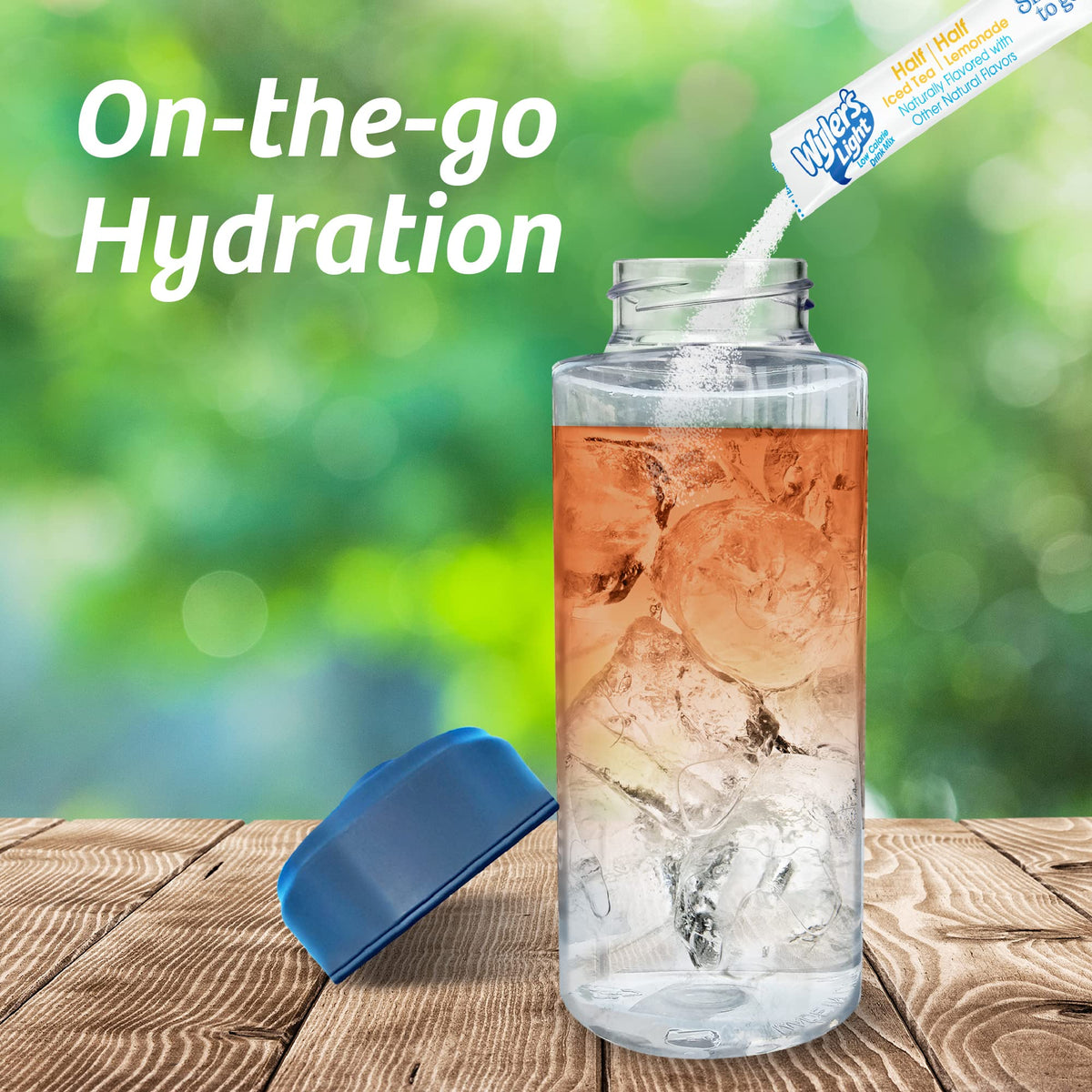 Wyler's Light water bottle mixing action shows simple shake to dissolve