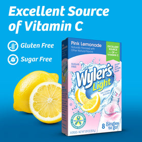 Wyler's Light water bottle quick-mix with Pink Lemonade for on-the-go hydration.