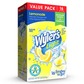 Wyler's Light water enhancer powder being poured into a bottle for mixing