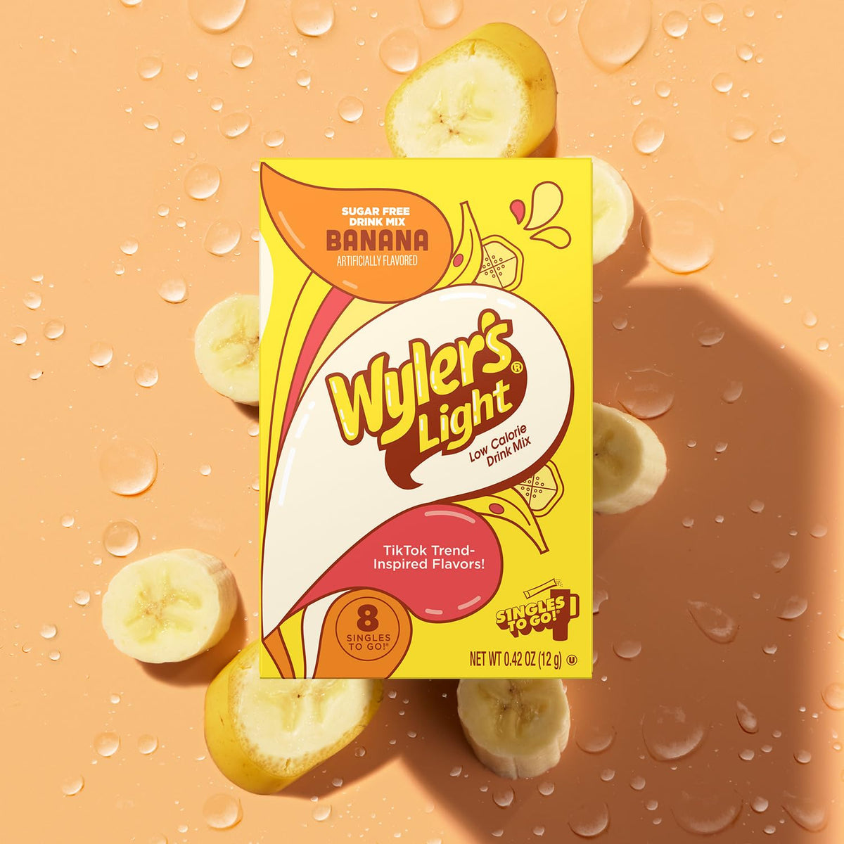 Wyler's Light Watertok Banana powder dissolving in water for quick flavor.