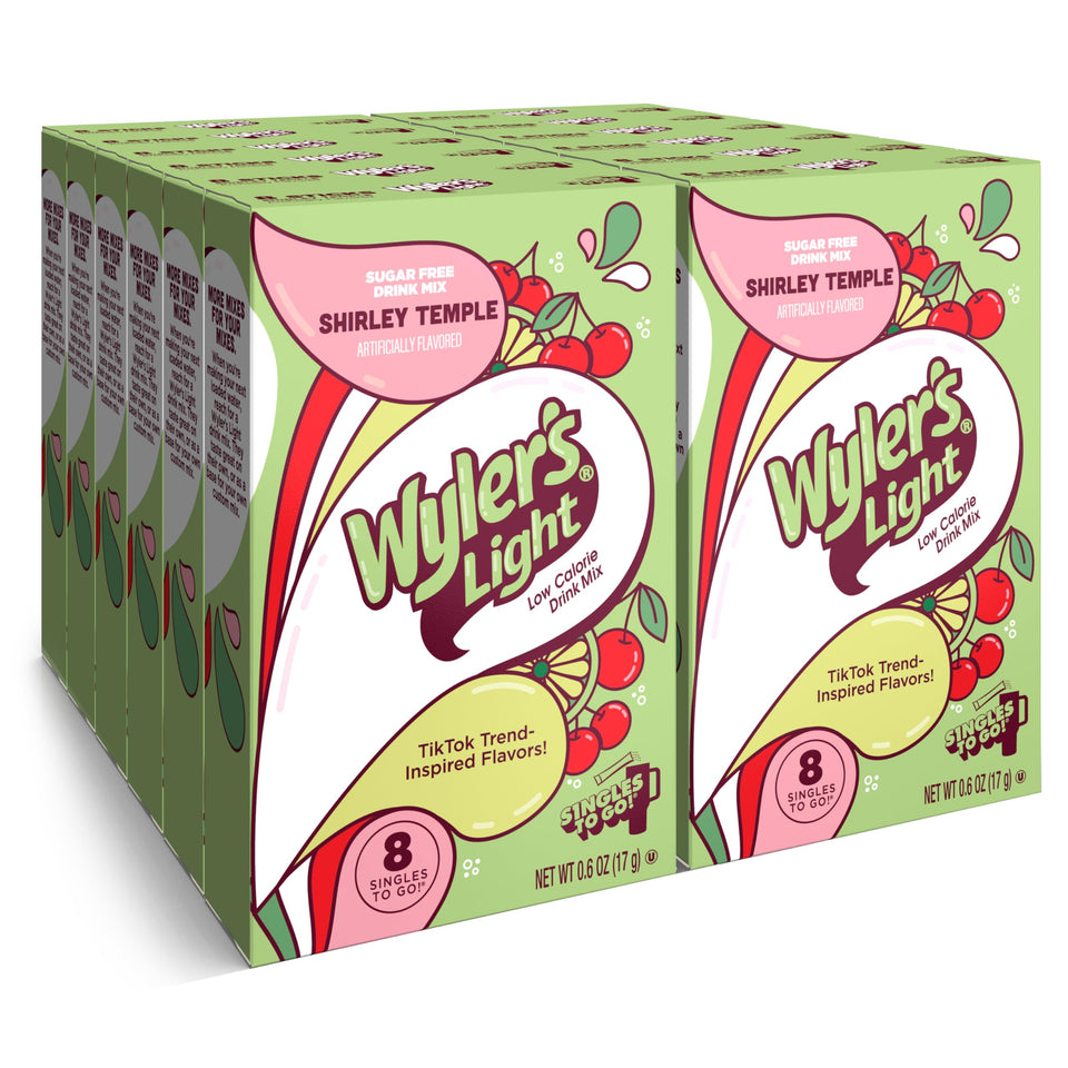 Wyler's Light Watertok Shirley Temple packet box dissolving for a refreshing drink