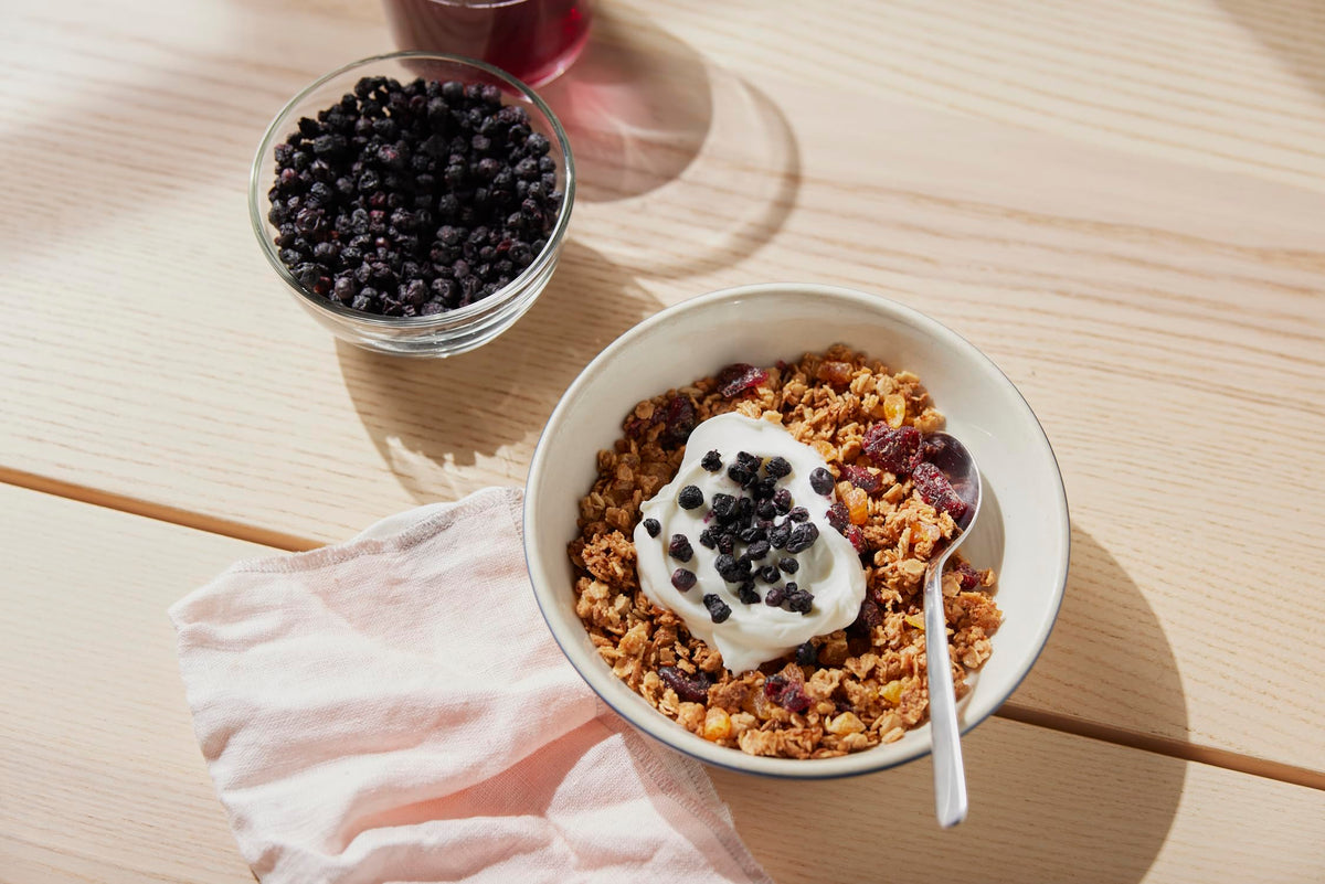 Wyman's dried wild blueberries pouch closeup highlighting freshness