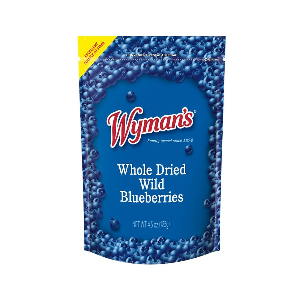 Wyman's bag front showing resealable pouch for convenient snacking