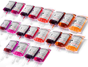 WYNK blood bag drink container 11.5 oz ready for Halloween party table setups.