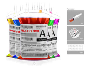 WYNK blood bag decorations enhance vampire and hospital themed events.