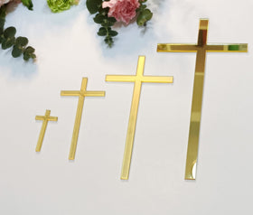 XIAOYUE cross cake charm gold mirror side view shows precision engraving for elegant decor