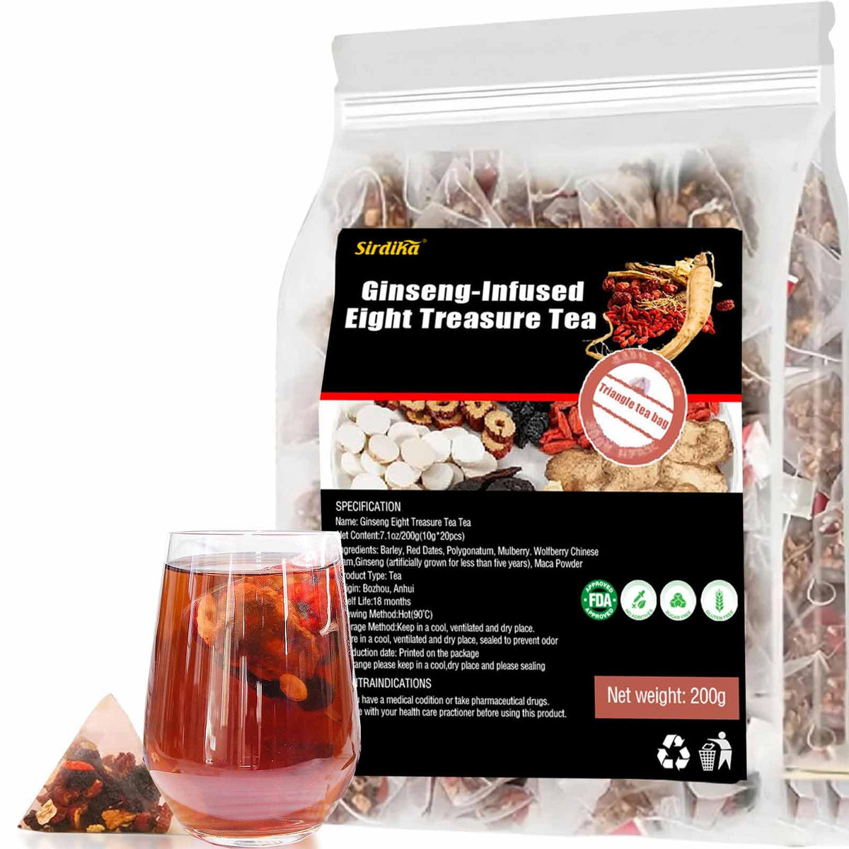 XICOFISS Ginseng Eight Treasure Tea Bags packaging showcase for premium herbal detox