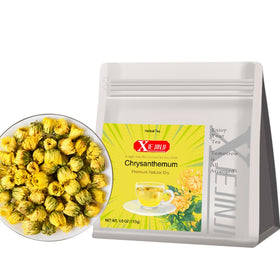 XIEJINJI Chrysanthemum Tea buds close-up highlighting purity and aroma.