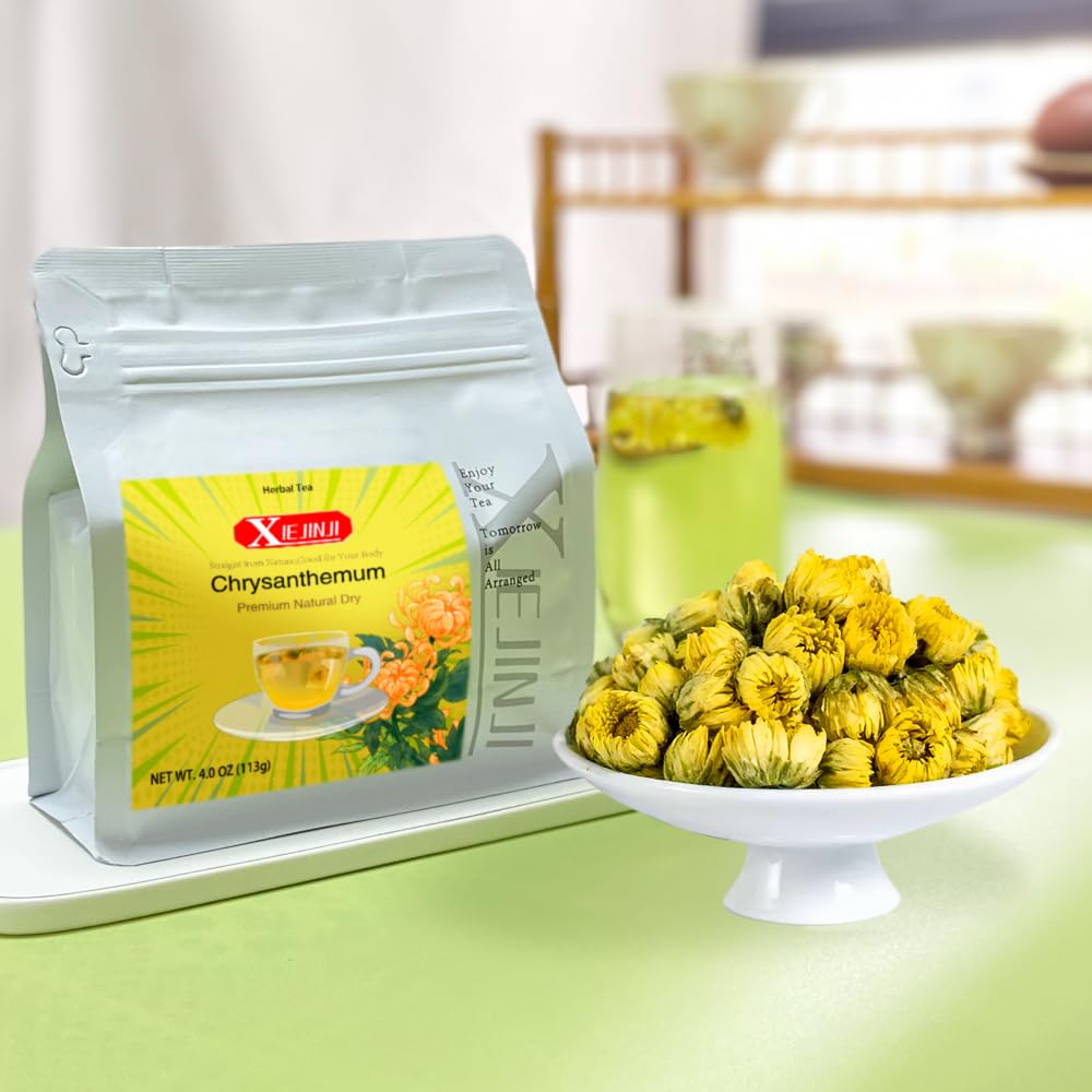XIEJINJI Chrysanthemum Tea packaging box shows premium, additive-free quality.