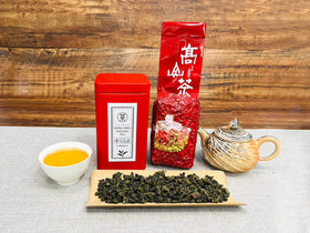 Xin Qing Taiwan Oolong Tea leaf closeup reveals golden tips and natural sweetness.