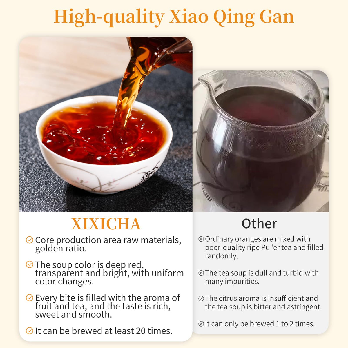 XIXICHA Hand-filled mandarin peels preserve aroma for lasting flavor.