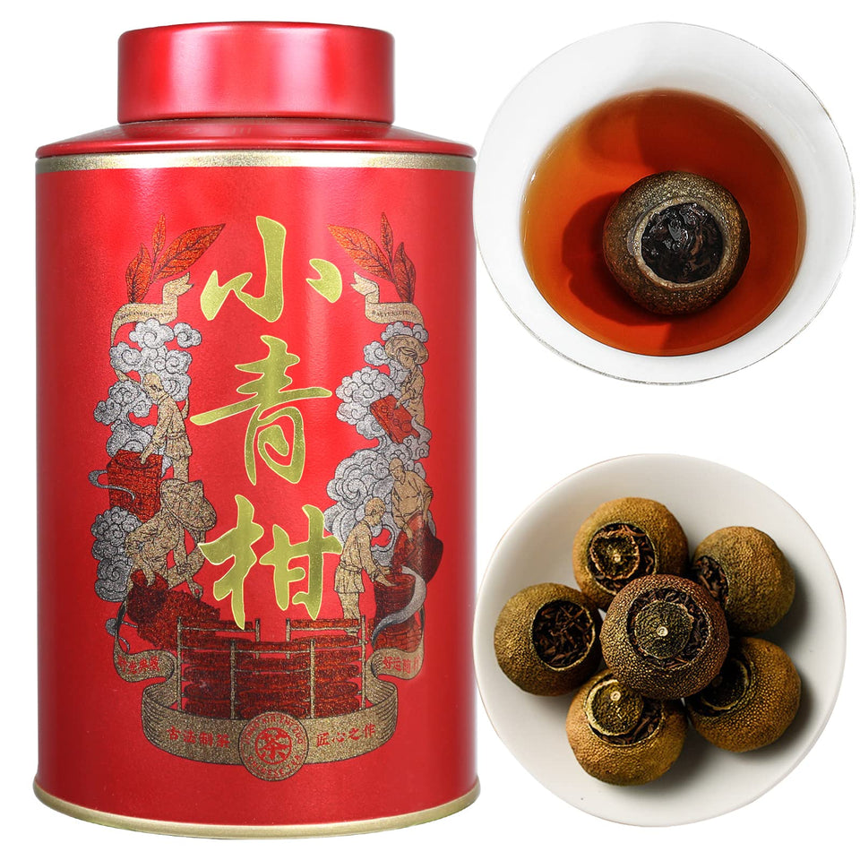 XIXICHA Tangerine Peel Pu-erh Tea brew in a cup with bright citrus aroma and smooth finish.