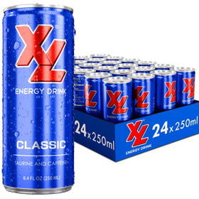 XL Energy Drink 24-pack cans shown for consistent energy on the go