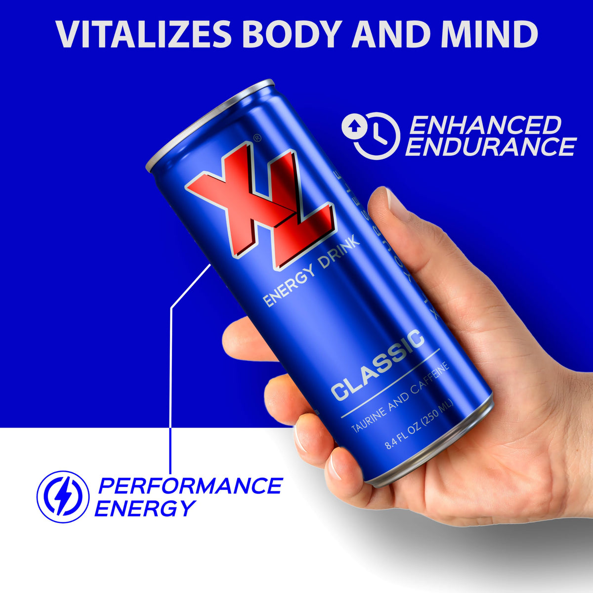 XL Energy Drink can pour captures refreshing fizz and quick energy boost