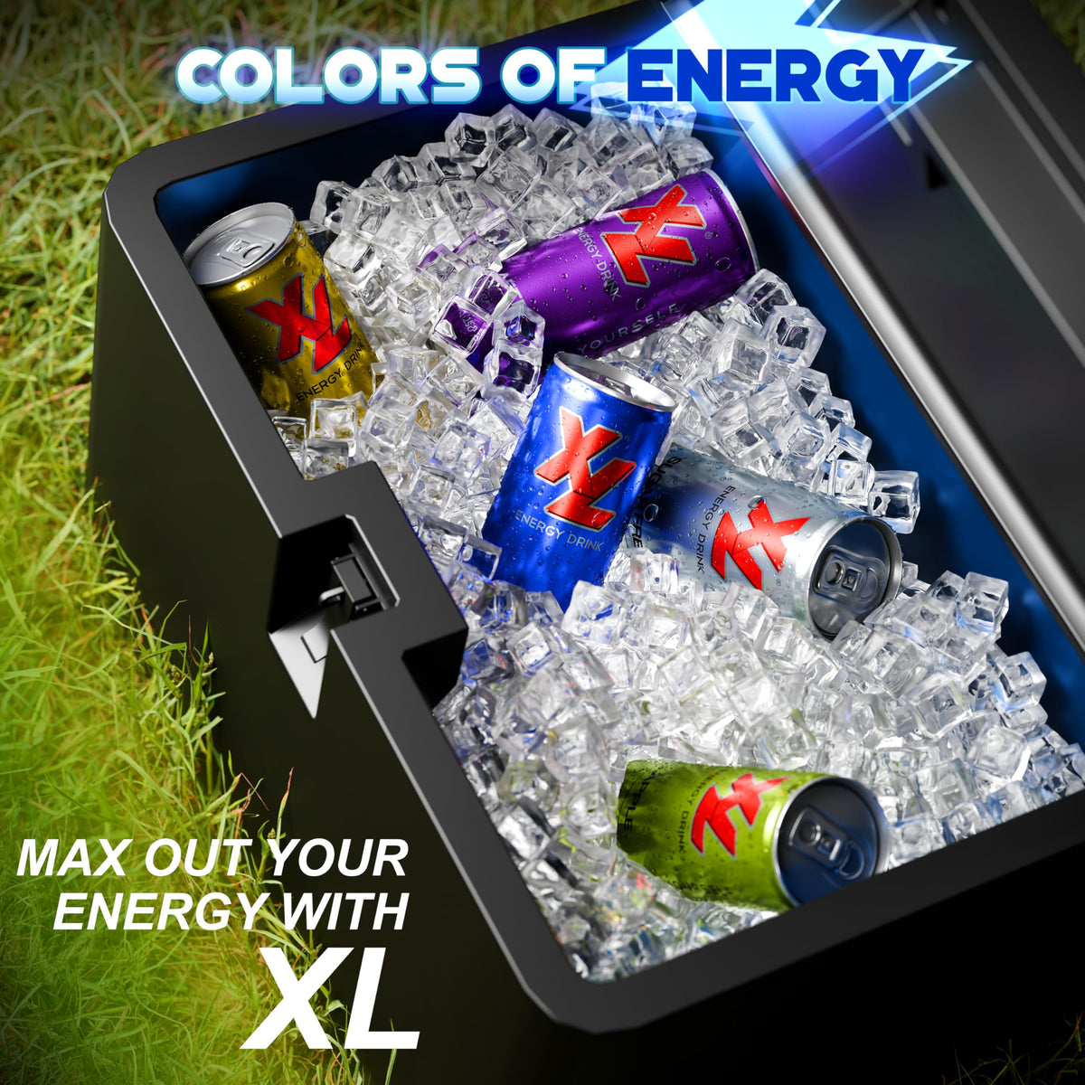XL Energy Drink chilled can ready to refresh on demand