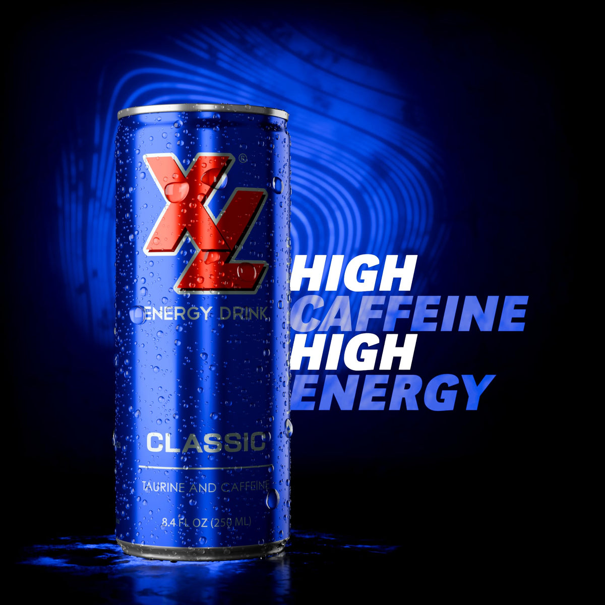 XL Energy Drink label graphic on can emphasizes quality ingredients