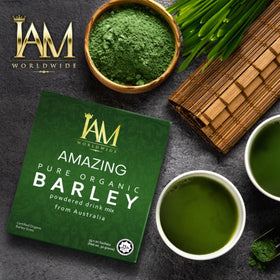 XLXZHYF IAM Amazing Pure Organic Barley Powdered Drink Mix box back with ingredients and tips.