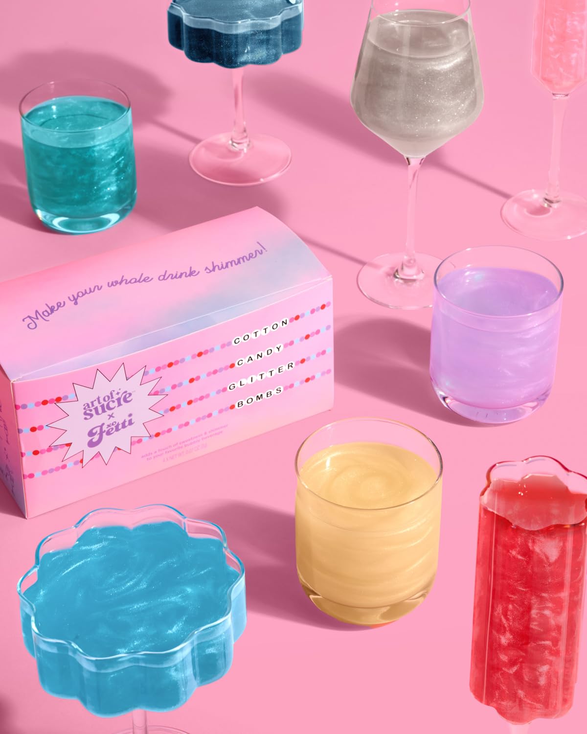xo Fetti Art of Sucre Eras bachelorette party glitter bombs brighten cocktails.
