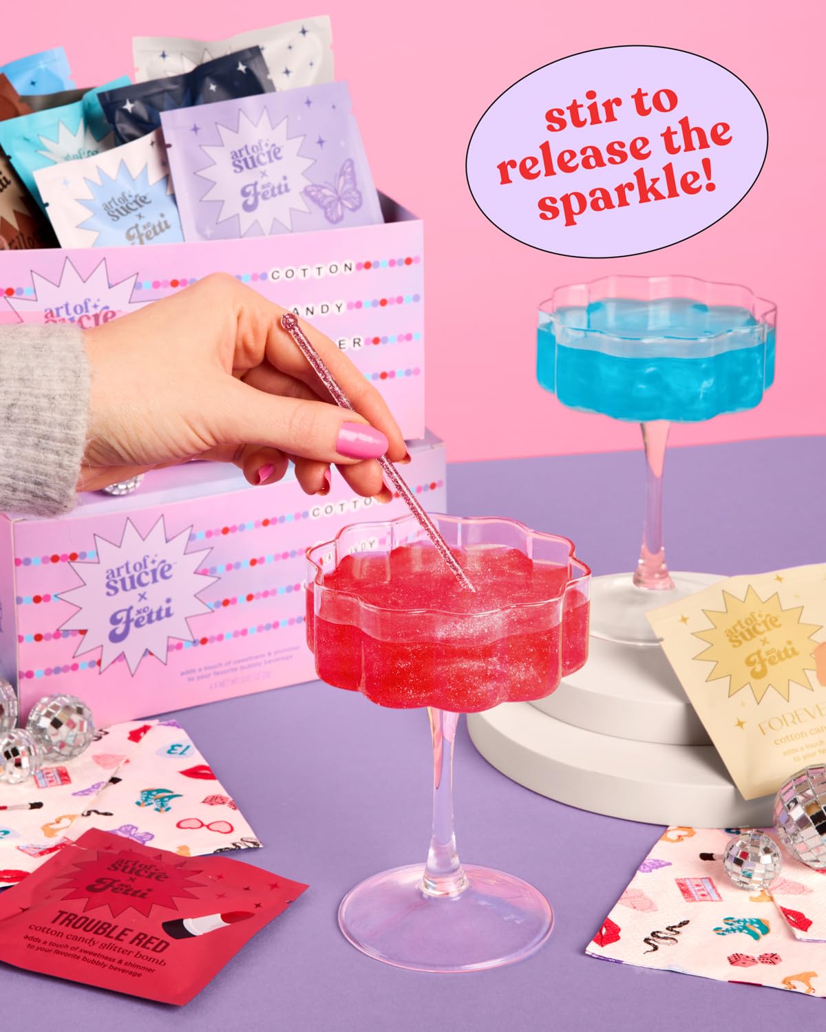 xo Fetti Art of Sucre Eras mess-free glitter bombs dissolve without sticky cleanup.