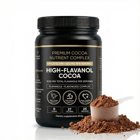 XPDGVS High Flavanol Cocoa Powder container highlights pure cocoa richness for daily beverages.