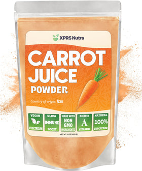 XPRS Nutra carrot powder tub 16oz ready to boost smoothies with natural carotenoids