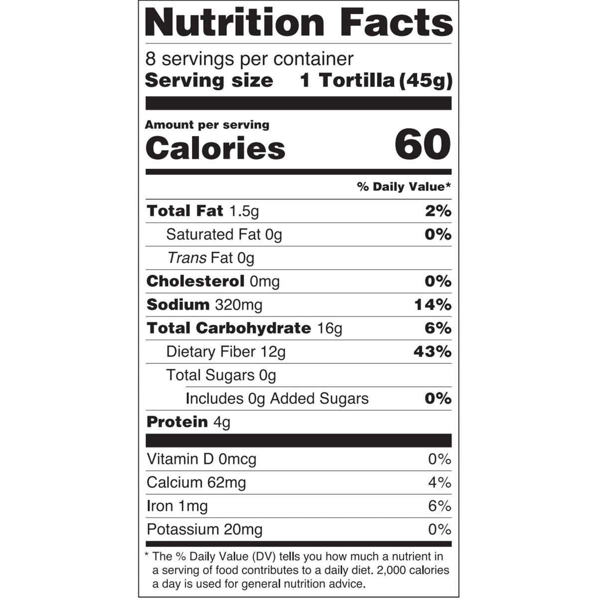 Xtreme Wellness Olé High Fiber tortilla close-up shows 12g fiber per serving.