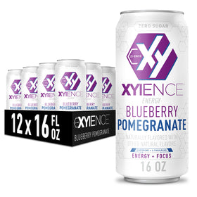 XYIENCE Blueberry Pomegranate can front shows bold flavor and low calories.