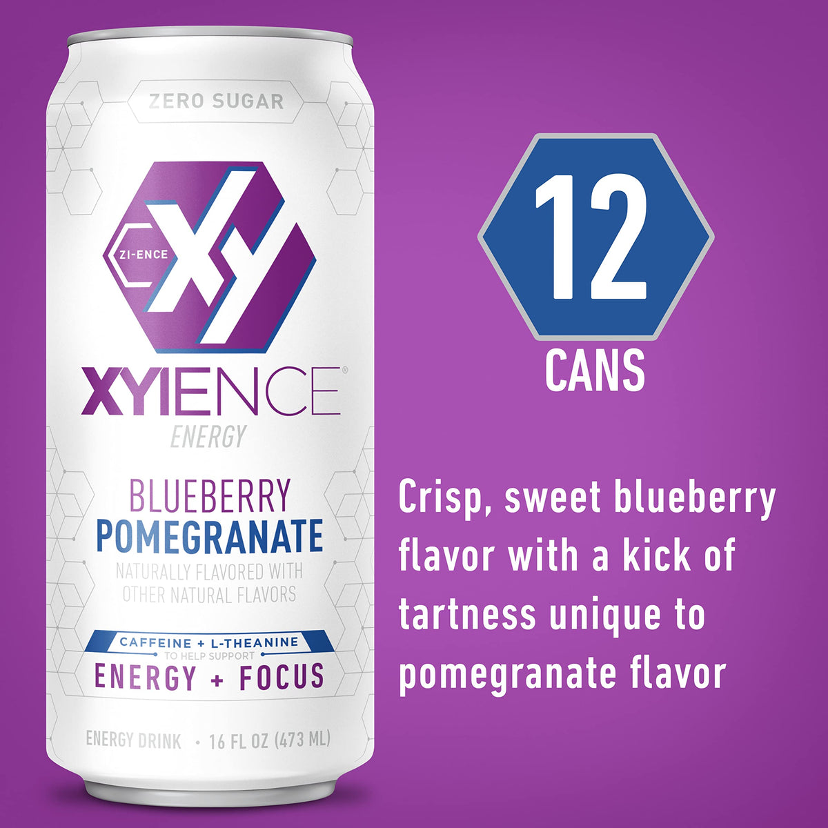 XYIENCE Blueberry Pomegranate can side view for on-the-go energy.