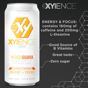 Xyience Mango Guava energy can with twist lid for quick refreshment.