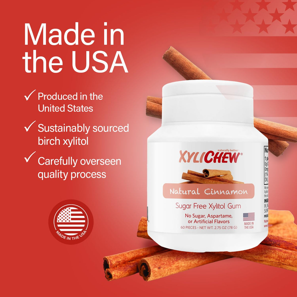 Xylichew birch xylitol sweetener label highlights natural, no-sugar flavor option