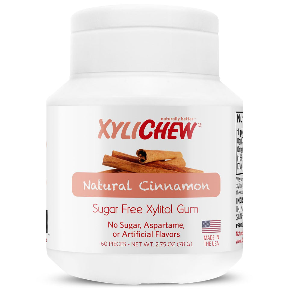 Xylichew Cinnamon gum pack showing 240 count for daily oral care and on-the-go freshness