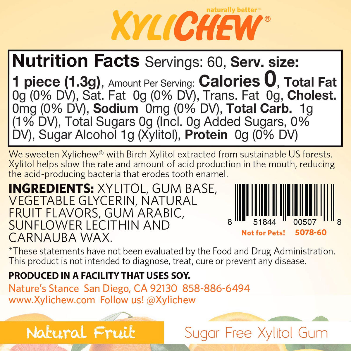 Xylichew fruit flavor gum 60-count pack on shelf.