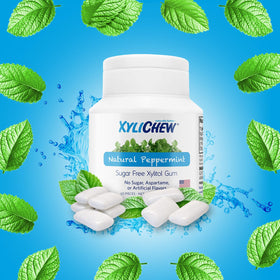 Xylichew xylitol gum close-up highlighting natural saliva stimulation