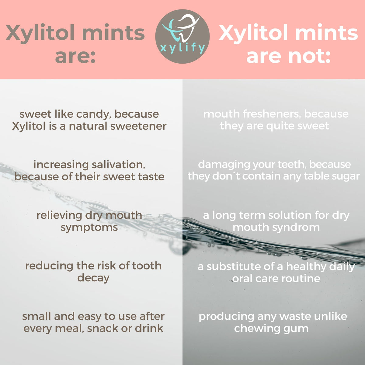Xylify Happy Teeth grapefruit mint slowly dissolving for fresh taste.