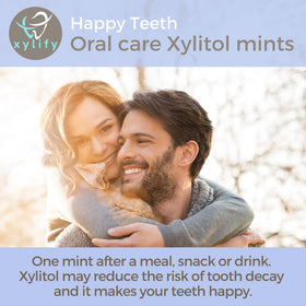 Xylify Happy Teeth Wild Berries mints laid out showing 245 pieces for after-meal use.