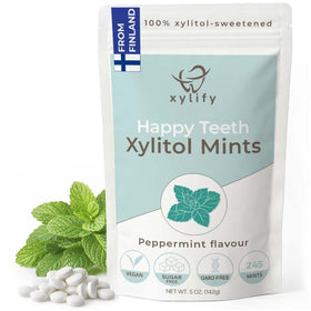 Xylify Happy Teeth Xylitol Mints Pack Front for fresh breath after meals