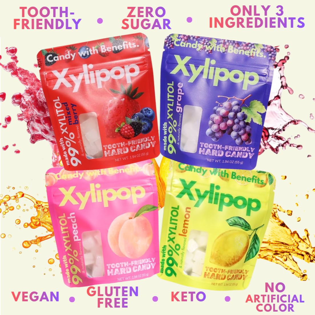 Xylipop fruity flavor varieties display bright colors appealing to kids